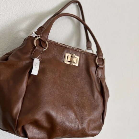 Aldo Women's Pebbled PVC Satchel Hobo Crossbody Bag Large Brown - Picture 3 of 7